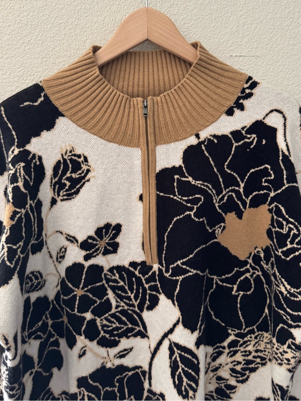 Maeve The Montana Mock Neck Sweater M Anthropologie Black Tan Floral Boxy Chunky - Picture 8 of 13